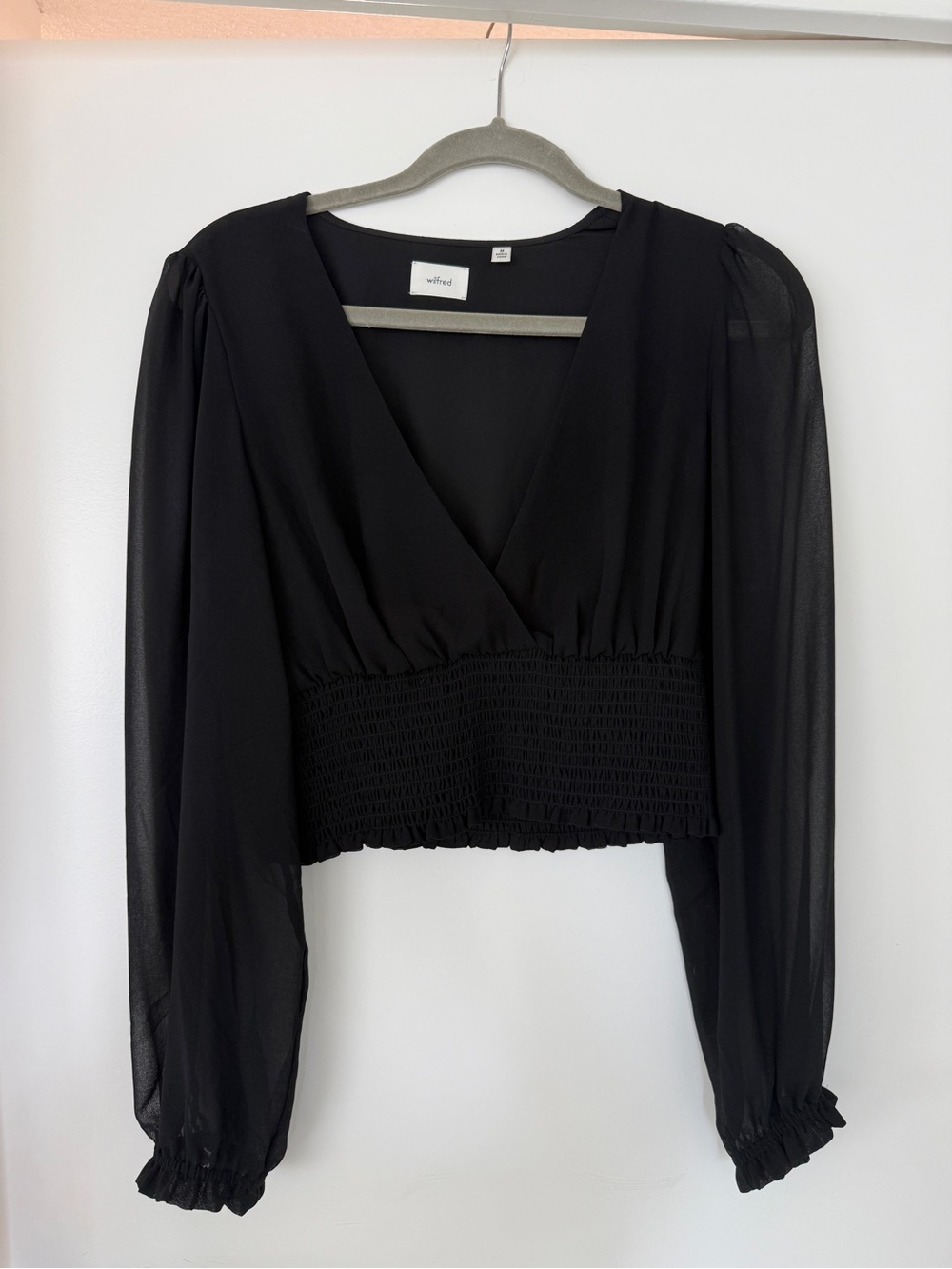 Wilfred Black Smocked Cropped V-Neck Blouse
